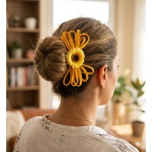 Bodrum Asel El Yapımı Ayçiçeği Temalı Yan Toka - Günebakan Figürlü Klipsli Toka