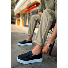 Roof Atelier Erkek Siyah Beyaz Kemer Tokalı Loafer Ayakkabı - 417 - Cbt Mancini