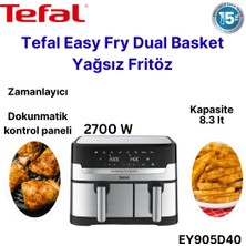 Tefal Easy Fry Dual Basket EY905D40 8.3 Lt Yağsız Fritöz + Dijital Mutfak  Tartısı Hediye
