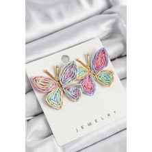 Pirinç Rainbow Kelebek Model Gold Renk Kadın Hasır Küpe - Lisinya