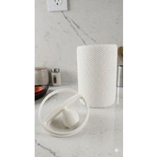 Nesli Dekor Modern Geometrik Dokulu Döner Kapaklı Masaüstü Çöp Kutusu- 18 cm Beyaz