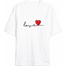 Tarz Yeri Sevgililer Günü Için Özel Tasarım Love Baskılı T-Shirt - Beyaz