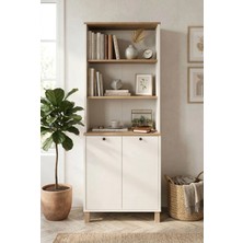 Robin Home Alaska Kitaplık Raf Ahşap Ayaklı 180CM Kapaklı Sepet-Beyaz-Jüt