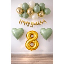 Patladı Gitti Adaçayı Konsept Doğum Günü Seti ; Küf Yeşili-Krom Gold- Deniz Kumu ve Adaçayı Kalp Folyo Balon Set