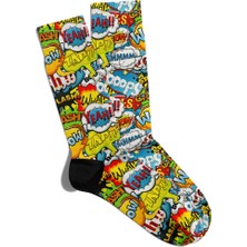 Eğlenceli Çorap Unisex  Yeah Sarı Popart Baskılı Çorap