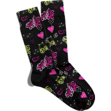 Eğlenceli Çorap Unisex Siyah Woow Paten Desen Baskılı