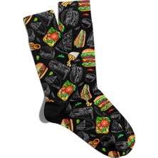 Eğlenceli Çorap Unisex Siyah Food Hm Desen Baskılı Çorap