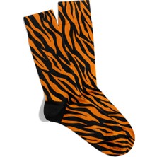 Eğlenceli Çorap  Unisex Turuncu Zebra Motif Desen Baskılı Çorap