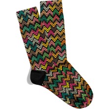 Eğlenceli Çorap  Unisex Renkli Geo Çizgi Etnik Desen Baskılı Çorap