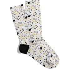 Eğlenceli Çorap Unisex Şaşkın Skull Emoji Baskılı Çorap