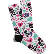 Eğlenceli Çorap Unisex Love Skull Çift Baskılı Çorap