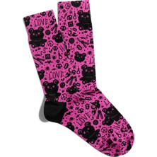 Eğlenceli Çorap Unisex Love Skull ve Teddy Bear Baskılı Çorap