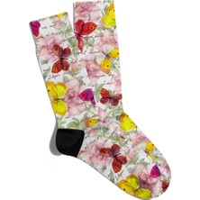 Eğlenceli Çorap Unisex  Flower Kelebek Baskılı Çorap