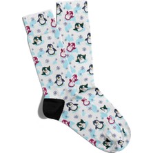 Eğlenceli Çorap Unisex  Kar Tanesi Penguen Baskılı Çorap