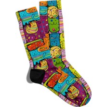 Eğlenceli Çorap Unisex  Renkli Sevimli Kedi Baskılı Çorap