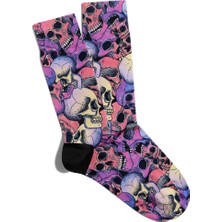 Eğlenceli Çorap Unisex  Renkli Skull X2 Baskılı Çorap