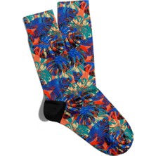Eğlenceli Çorap Unisex  Flower Mavi  Yaz Çicekleri Baskılı Çorap