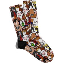 Eğlenceli Çorap Unisex  Renkli Hayvanlar Baskılı Çorap