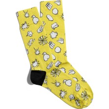 Eğlenceli Çorap Unisex  Bej Sarı Popart Simgeler Baskılı Çorap