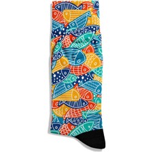 Eğlenceli Çorap Unisex Renkli Balık  Desen Baskılı Çorap