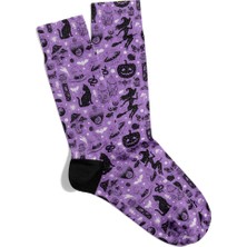 Eğlenceli Çorap  Unisex Mor Space Halloween Baskılı Çorap