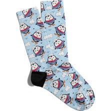 Eğlenceli Çorap Unisex Gri Animal Denizci Penguen Baskılı Çorap