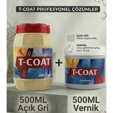 T-COAT Yeni Nesil Dönüşüm Boyası(Açık Gri 500ML+500ML Vernik) Ahşap-Cam-Plastik-Duvar-Fayans-Dolap