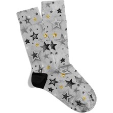 Eğlenceli Çorap Unisex Gri Star Yıldız Desen Baskılı Çorap