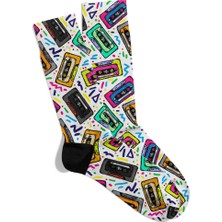 Eğlenceli Çorap Unisexrenkli Kaset Retro Popart Baskılı Çorap