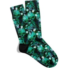 Eğlenceli Çorap Unisex Hw Skull Yaprak Desen Baskılı Çorap