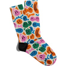Eğlenceli Çorap Unisex Bej Renkli Emoji Desen Baskılı Çorap