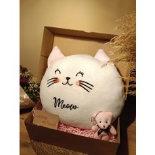 Paganca Kutulu Hediye Seti / Kedi Yastık 30CM ve Ayıcık Anahtarlık