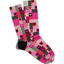 Eğlenceli Çorap Unisex Love Ekose Desen Popart Baskılı Çorap