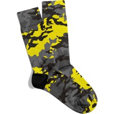 Eğlenceli Çorap Sarı Gri Kamuflaj Desen Baskılı Çorap