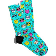 Eğlenceli Çorap Unisex Cool Kediler Kalp Desen Baskılı Çorap