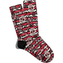 Eğlenceli Çorap Unisex Çicek Detaylı Kuru Kafa Baskılı Çorap