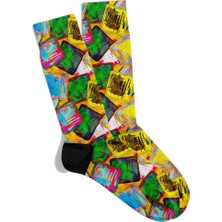 Eğlenceli Çorap Unisex Geometrik Kare Desen Baskılı Çorap