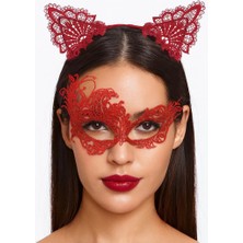 Epilons Kırmızı Dantel Maske Taç Seti 1 No - Kostüm Seti
