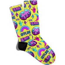 Eğlenceli Çorap Unisex Popart Yeah Sarı Baskılı Çorap