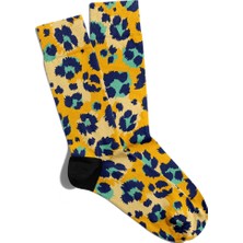 Eğlenceli Çorap Unisex  Sarı Leopar Desen Baskılı Çorap