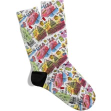 Eğlenceli Çorap  Unisex Hello Travel Love City Desen Baskılı Çorap