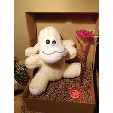 Paganca Kutulu Hediye Seti / Peluş Kuzu 24CM - Renk Değiştiren Işıklı Anahtarlık - Sonsuzluk Gülü