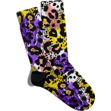 Eğlenceli Çorap Unisex  Sarı Leopar Desen Baskılı Çorap
