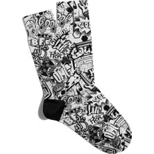 Eğlenceli Çorap Unisex Siyah Popart X2 Baskılı Çorap
