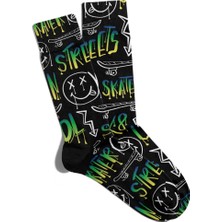 Eğlenceli Çorap Unisex  Bej Streeets Lol Desen Baskılı Çorap