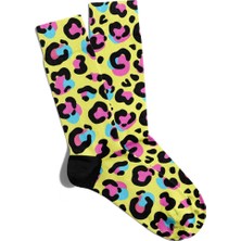 Eğlenceli Çorap Unisex Sarı Leopar Desen Baskılı Çorap