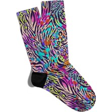Eğlenceli Çorap Unisex  Renkli Zebra Motif Boya Desen Baskılı Çorap