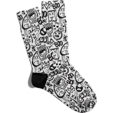 Eğlenceli Çorap Unisex Siyah Boom Tatlı Popart Desen Baskılı Çorap
