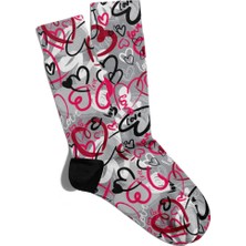 Eğlenceli Çorap Unisex Love Kalp Detaylı Baskılı Çorap