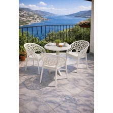 Ziynet Home Balkon Masa Sandalye Seti 2+1 Bahçe Teras Takımı Beyaz Çay Seti 3 Kişilik